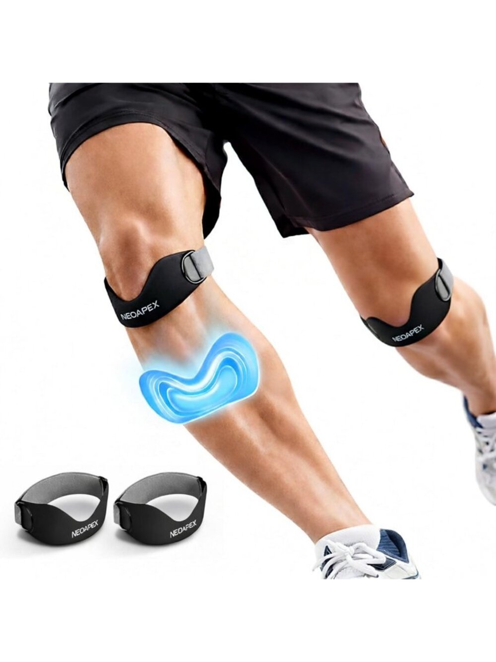 Adjustable Silicone Knee Pain Relief Straps - 2-Pack for Runners, Hikers